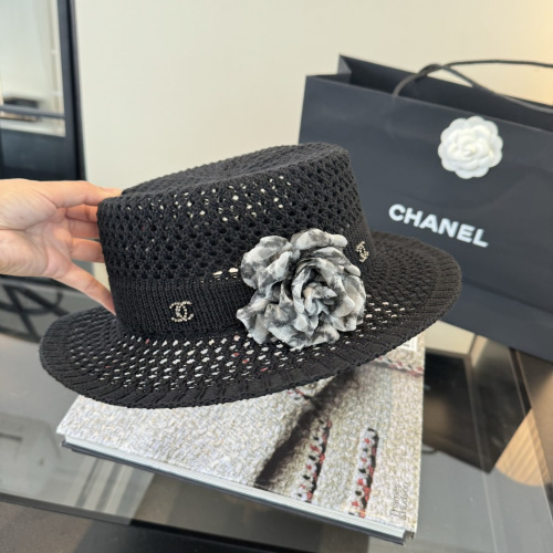 Chanel Women's Fashion Knitted Hollow Top Hat Versatile Sunshade Hat 57 CM