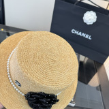 Chanel Women's Fashion Pearl Flower Grass Hat Versatile Sunshade Hat 57 CM