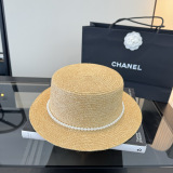 Chanel Women's Fashion Pearl Flower Grass Hat Versatile Sunshade Hat 57 CM