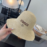 Gucci Fashion Embroidered Logo Folding Straw Hat Versatile Sunshade Hat 57CM