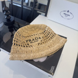 Prada Fashion Embroidered Logo Straw Hat Versatile Sunshade Hat Fisherman's Hat