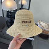 Gucci Fashion Embroidered Logo Folding Straw Hat Versatile Sunshade Hat 57CM