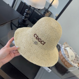 Gucci Fashion Embroidered Logo Folding Straw Hat Versatile Sunshade Hat 57CM