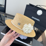 Chanel Women's Fashion Pearl Flower Grass Hat Versatile Sunshade Hat 57 CM