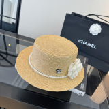 Chanel Women's Fashion Pearl Flower Grass Hat Versatile Sunshade Hat 57 CM
