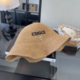 Gucci Fashion Embroidered Logo Folding Straw Hat Versatile Sunshade Hat 57CM