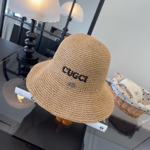 Gucci Fashion Embroidered Logo Folding Straw Hat Versatile Sunshade Hat 57CM
