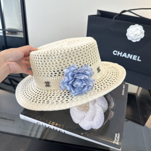 Chanel Women's Fashion Knitted Hollow Top Hat Versatile Sunshade Hat 57 CM