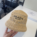 Prada Fashion Embroidered Logo Straw Hat Versatile Sunshade Hat Fisherman's Hat