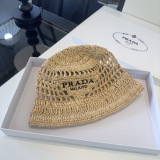 Prada Fashion Embroidered Logo Straw Hat Versatile Sunshade Hat Fisherman's Hat