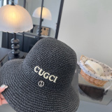 Gucci Fashion Embroidered Logo Folding Straw Hat Versatile Sunshade Hat 57CM