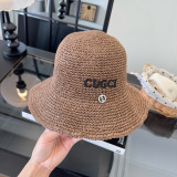 Gucci Fashion Embroidered Logo Folding Straw Hat Versatile Sunshade Hat 57CM