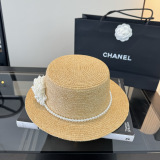 Chanel Women's Fashion Pearl Flower Grass Hat Versatile Sunshade Hat 57 CM