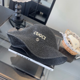 Gucci Fashion Embroidered Logo Folding Straw Hat Versatile Sunshade Hat 57CM