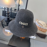 Gucci Fashion Embroidered Logo Folding Straw Hat Versatile Sunshade Hat 57CM
