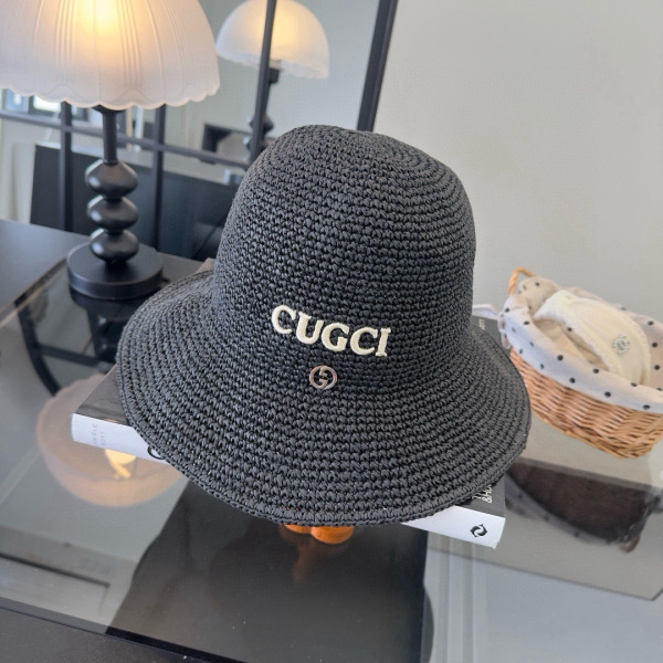 Gucci Fashion Embroidered Logo Folding Straw Hat Versatile Sunshade Hat 57CM