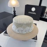 Chanel New Fashion Pearl Flat Top Hat Sunshade Hat 57 CM