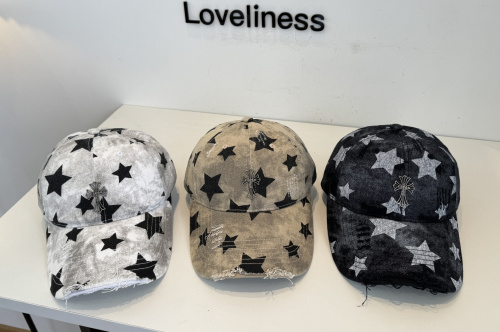 Chrome Hearts Retro Star Printed Distressed Baseball Hat Couple Casual Duck Tongue Hat