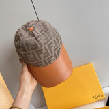 Fendi Fashion FF Jacquard Spliced Leather Duck Tongue Hat Couple Versatile Baseball Hat 56CM