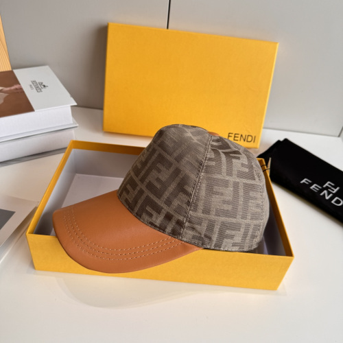 Fendi Fashion FF Jacquard Spliced Leather Duck Tongue Hat Couple Versatile Baseball Hat 56CM