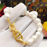 Dior Classic Fashion Diamond Set CD Pearl Bracelet