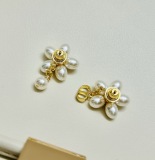 Dior New Fashion Versatile Pearl Flower CD Earrings