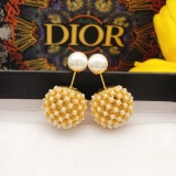 Dior Fashion Versatile Round Tennis Ball Size Pearl Hollow Earrings