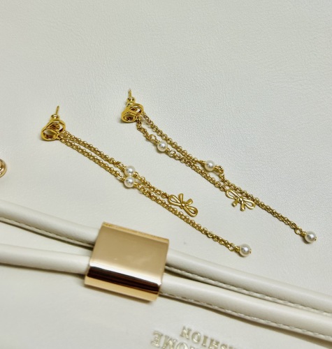 Dior Fashion Versatile Bow Pearl Tassel Earrings