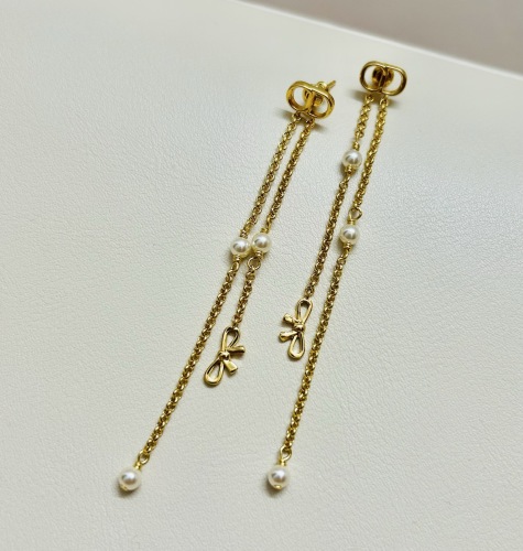Dior Fashion Versatile Bow Pearl Tassel Earrings