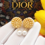 Dior Fashion Versatile Round Tennis Ball Size Pearl Hollow Earrings