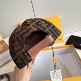 Fendi Fashion FF Jacquard Spliced Leather Duck Tongue Hat Couple Versatile Baseball Hat 56CM