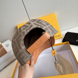 Fendi Fashion FF Jacquard Spliced Leather Duck Tongue Hat Couple Versatile Baseball Hat 56CM