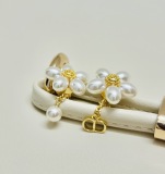 Dior New Fashion Versatile Pearl Flower CD Earrings