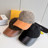 Fendi Fashion FF Jacquard Spliced Leather Duck Tongue Hat Couple Versatile Baseball Hat 56CM