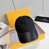 Fendi Fashion FF Jacquard Spliced Leather Duck Tongue Hat Couple Versatile Baseball Hat 56CM