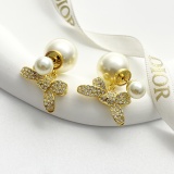 Dior New Fashion Versatile Full Diamond Bow Double Ball Pearl Earrings