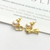 Dior New Fashion Versatile Bow CD Pearl Earrings