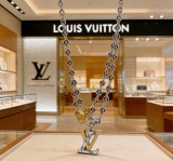 Louis Vuitton Couple Retro Versatile Enamel Logo Pendant Necklace 60 CM