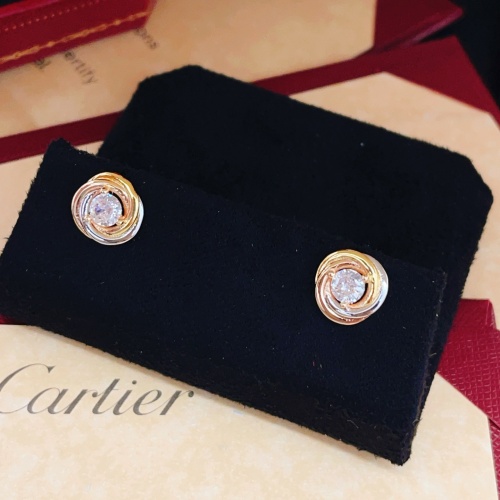 Cartier Classic Fashion Versatile Diamond Set Three Color Fried Dough Twists Earrings