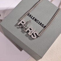 Balenciaga Classic Fashion Paris Tower Diamond studded Letter Cuban Chain Necklace