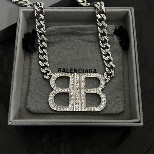 Balenciaga Fashion Versatile Diamond Set BB Pendant Cuban Chain Necklace