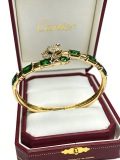 Cartier Classic Fashion Retro Diamond Set Leopard Head Emerald Bracelet