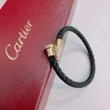 Cartier Couple Classic Fashion Versatile Diamond studded Leather Rope Bracelet