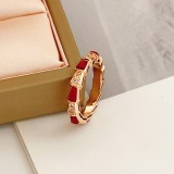 Bvlgari Fashion Versatile Rose Gold Diamond Set Red Shell Snake Bone Ring