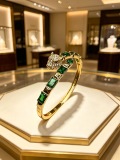 Cartier Classic Fashion Retro Diamond Set Leopard Head Emerald Bracelet