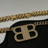 Balenciaga Fashion Versatile Diamond Set BB Pendant Cuban Chain Necklace