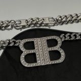 Balenciaga Fashion Versatile Diamond Set BB Pendant Cuban Chain Necklace