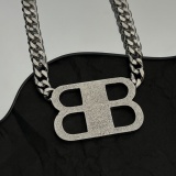 Balenciaga Fashion Versatile Diamond Set BB Pendant Cuban Chain Necklace