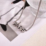 Balenciaga Classic Fashion Paris Tower Diamond studded Letter Cuban Chain Necklace