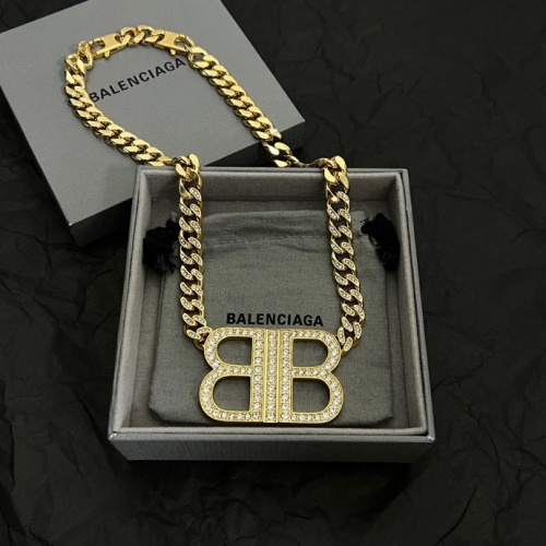 Balenciaga Fashion Versatile Diamond Set BB Pendant Cuban Chain Necklace